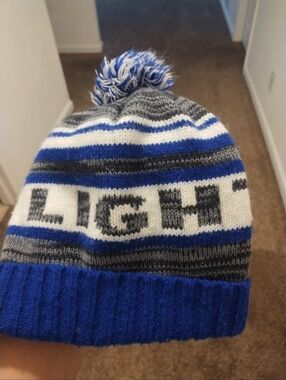 Blue and Gray Striped Beanie
